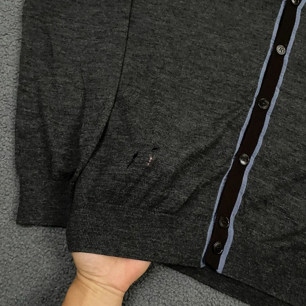 Gucci Cardigan Mens Large Charcoal Grey 100% Wool Knit Sweater Made in Italy